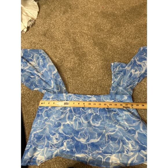 TART blouse top balloon/trumpet sleeves semi sheer baby blue/white flowy SZ MD - Picture 6 of 8